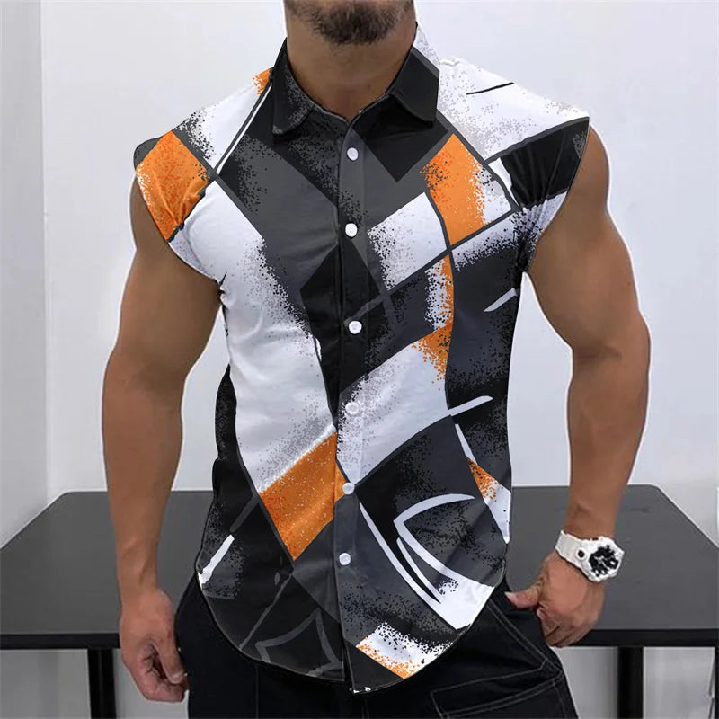 Men's Quick Dry Sleeveless Shirt 3D Printed Party Button Street Entertainment Beach Holiday Fashion Trend Summer New