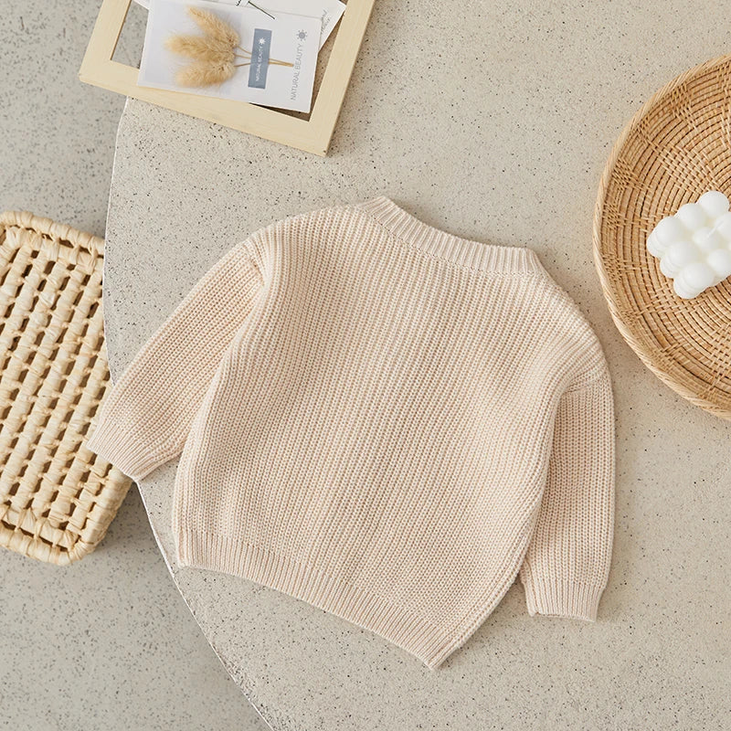 Suefunskry Baby Boys Girls Autumn Winter Knitted Sweater Long Sleeve Solid Color Single-breasted Knitwear Cardigan Jacket