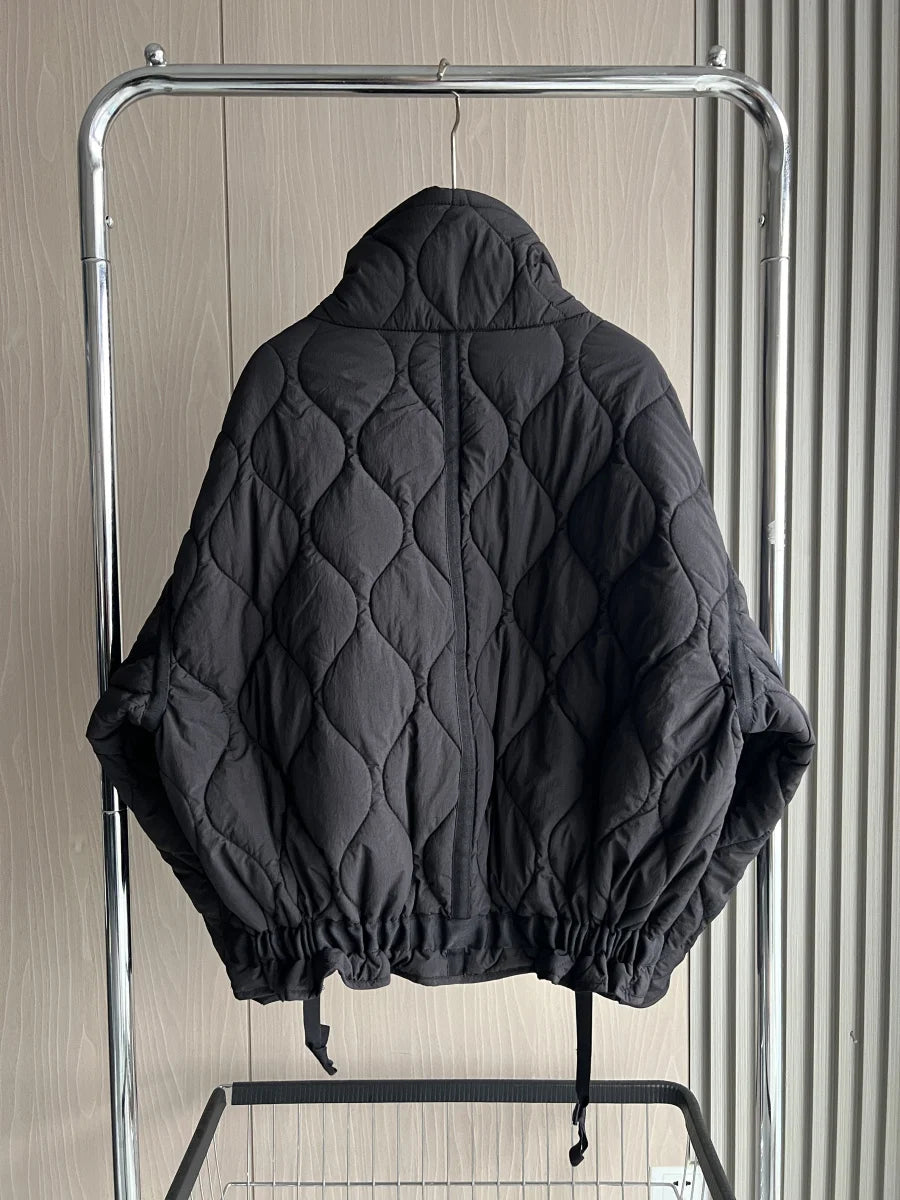 Quilted coat for women ETJ 2025 QUILTED JACKET WITH TIES new beige drawstring high neck pocket clip cotton jacket for women