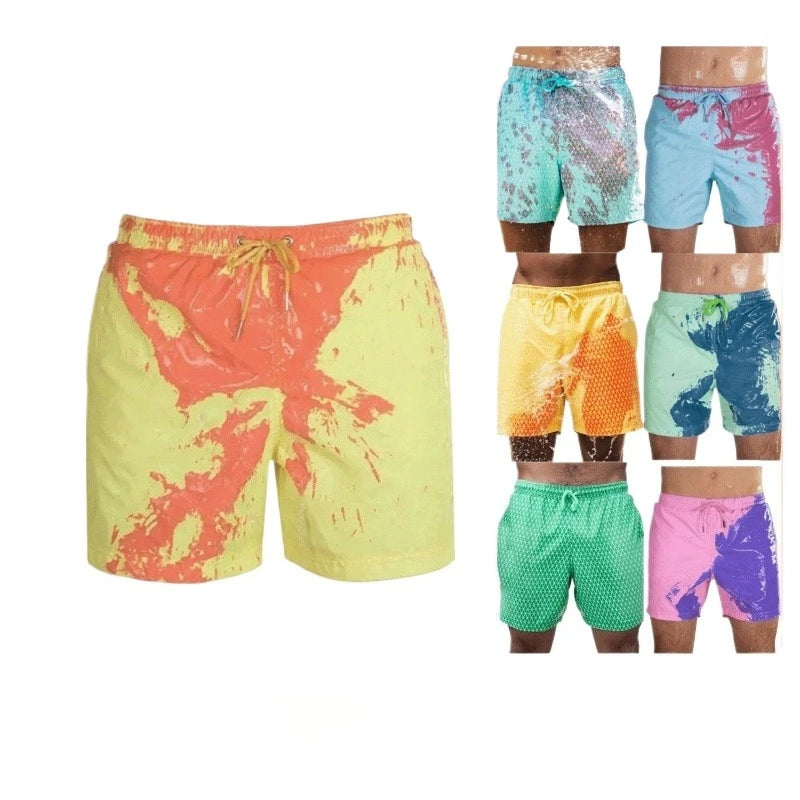 Magical Color Changing Board Shorts Men Summer Discoloration Swimming Trunks Swimwear Swim Surf Short Wear Quick Dry Beach Pants