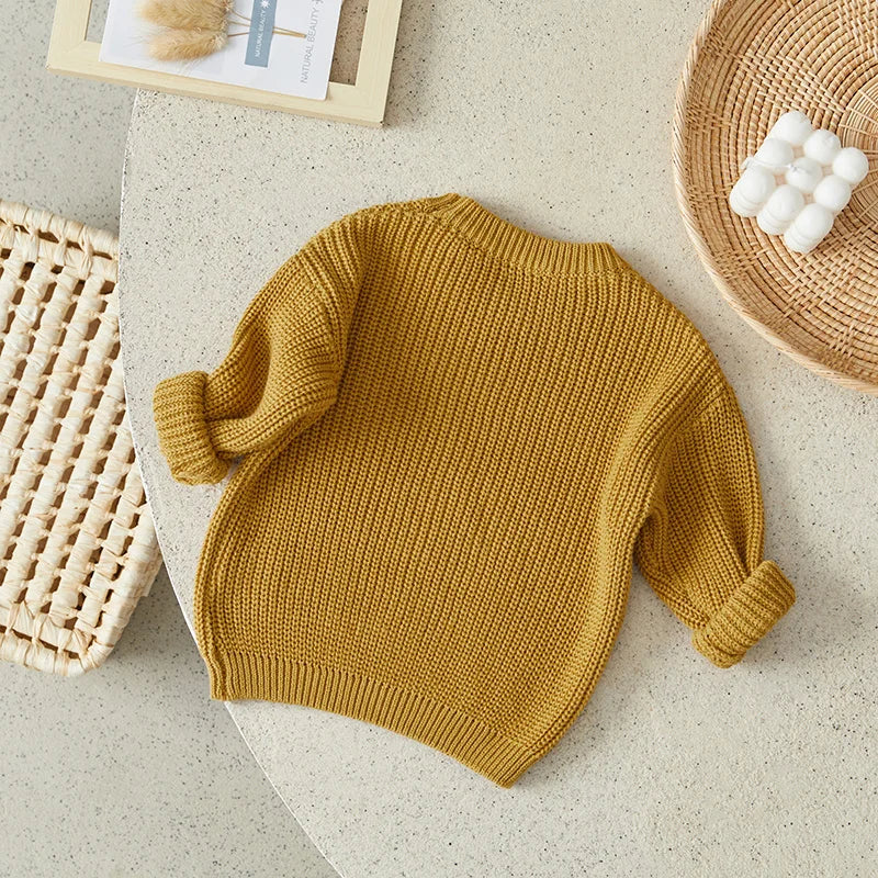 Suefunskry Newborn Baby Girl Boy Knitted Long Sleeve Autumn Winter Sweater Solid Loose Pullover Casual Tops Kids Clothes 3M-5Y