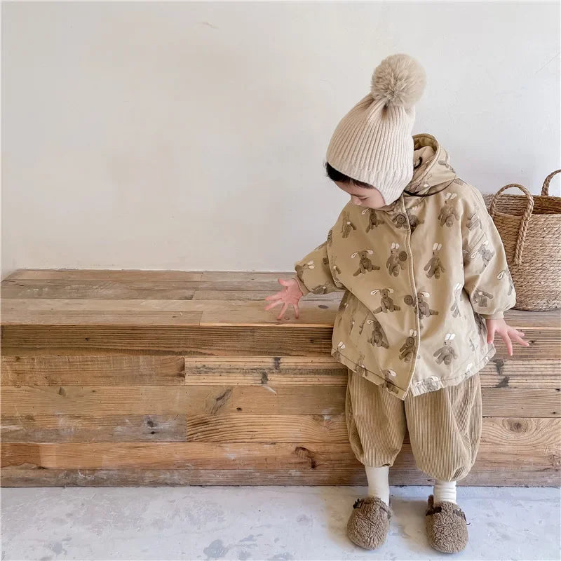 Children From 1 To 7 Years Outerwear Cartoon Kids Thick Padded Coat With Hood Korean Baby Clothing Girl Boy Jacket Warm Winter