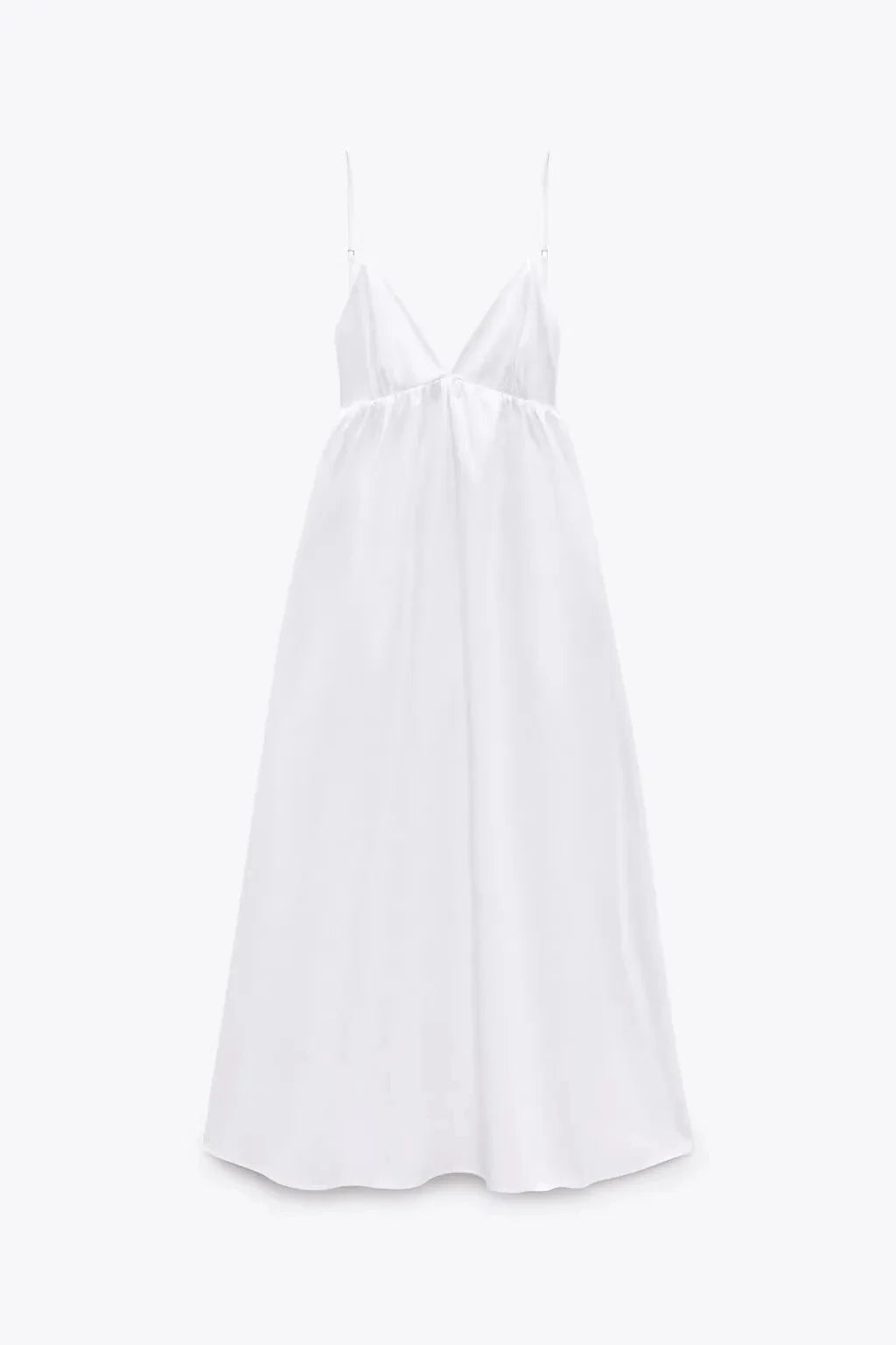 Women's Backless Midi Dress Waistband V Neck Solid Pullover High Waisted Loose Fitting Camisole A-line Skirt New Chic Dress