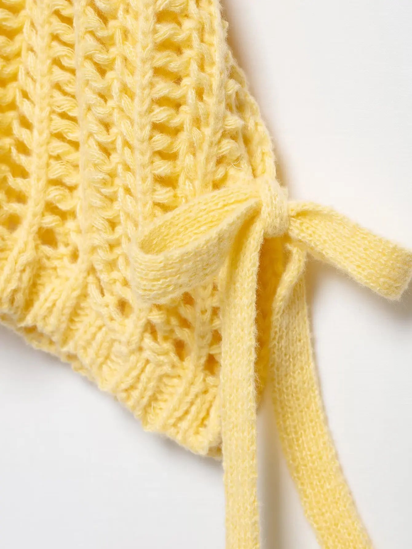 Hollow Out Knit Pullover Women Casual Round Neck Lace Up Bow Sweater Female Autumn Short Sleeves Solid Knitwears Lady