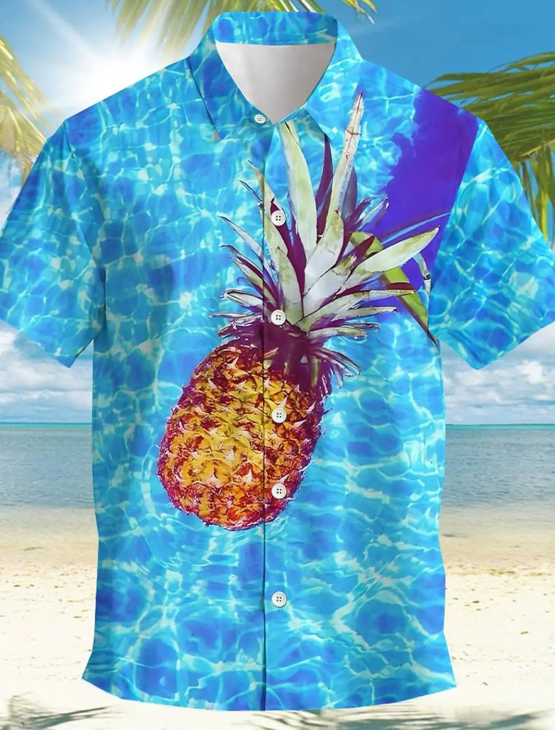 Pineapple Tropical Men's Shirt Summer Aloha Shirt Casual Holiday Summer Spring Turndown Short Sleeve Stretch Fabric Shirt