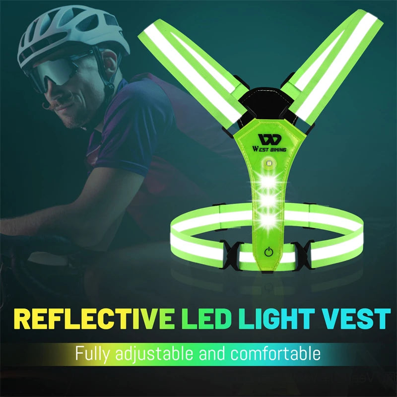 WEST BIKING Cycling Reflective Safety Vest Electric Scooter Flashing Vest USB Rechargeable LED Vest Running Jogging Fishing