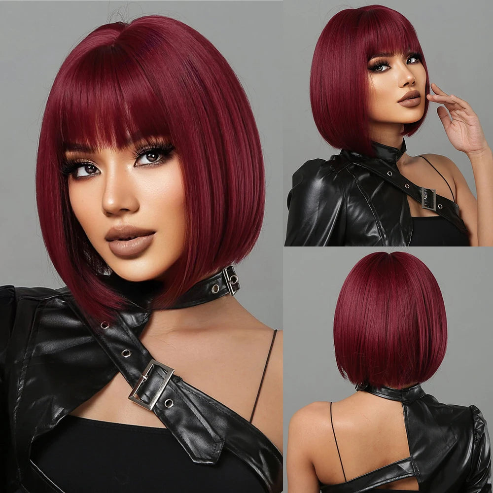 ALAN EATON Layered Synthetic Wigs with Bangs Straight Short Highlights Blonde Hair Wig with for Women Natural Daily Cosplay Wigs