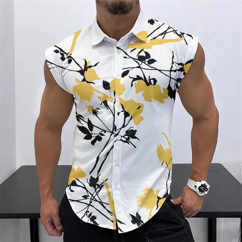 New Men's Sleeveless Shirt Summer Solid Color Comfort Casual Collar Beach Style Plus Size Men's Shirt