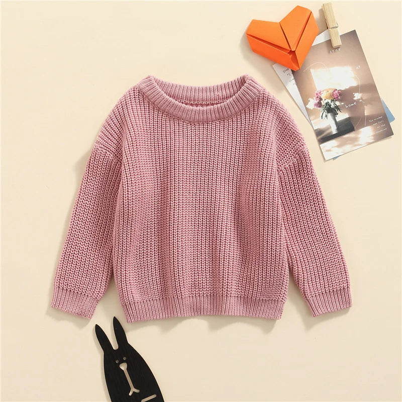 Suefunskry Newborn Baby Girl Boy Knitted Long Sleeve Autumn Winter Sweater Solid Loose Pullover Casual Tops Kids Clothes 3M-5Y