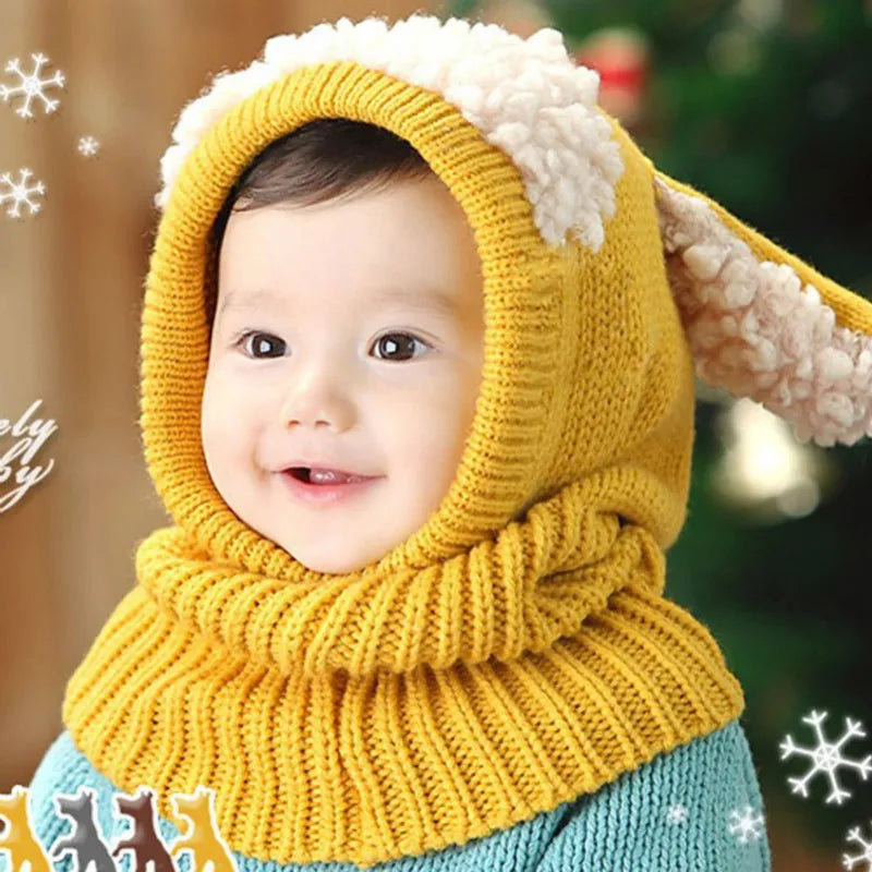 Baby Winter Hat With Scarf Toddler Winter Beanie Warm Hat Hooded Scarf Earflap Knitted Cap Cute Kids Hat Scarf Set