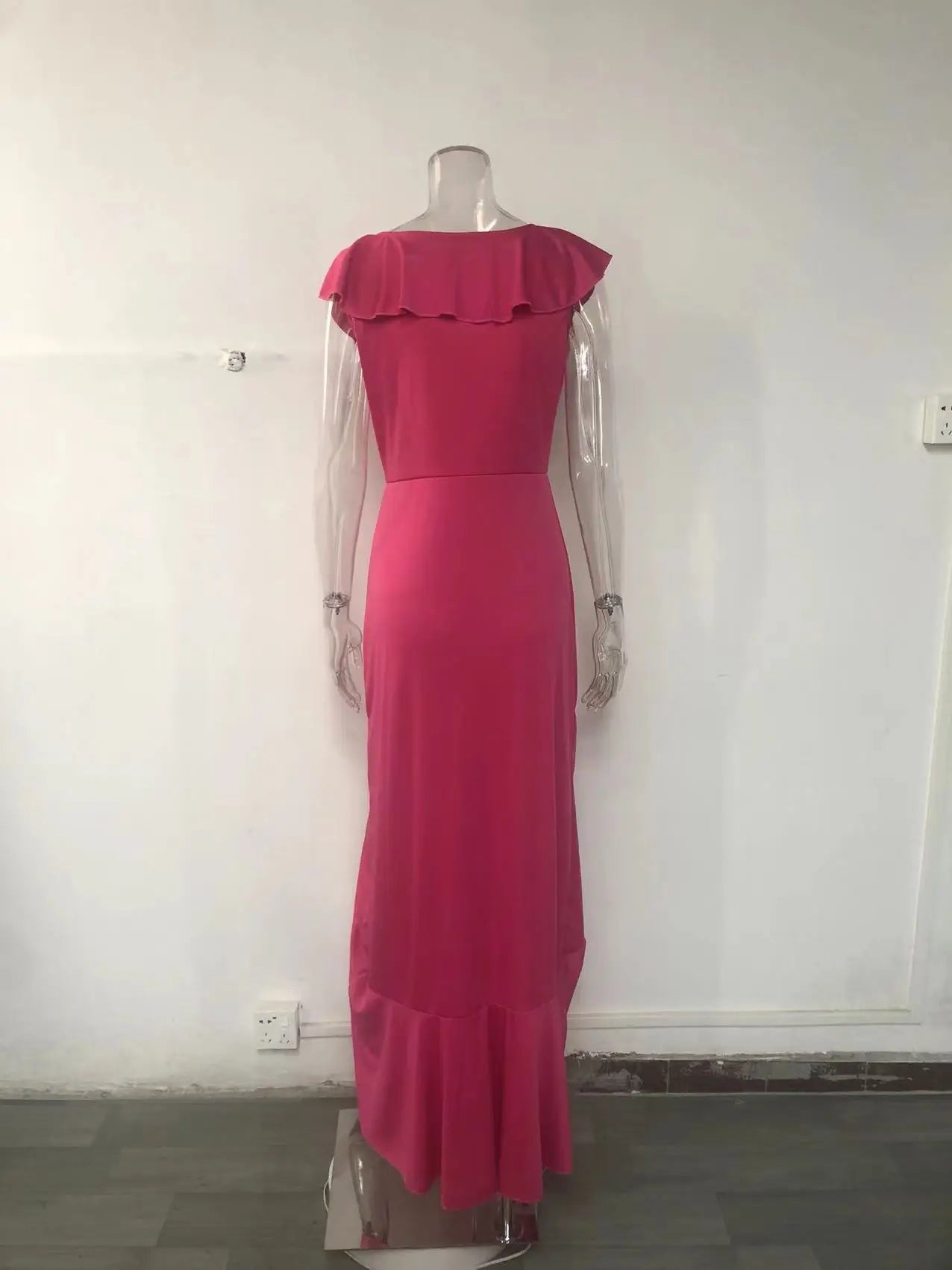 Fashion Evening Dresses Sexy V-Neck Elegant Party Irregular Solid Color Hem Ruffle Women Maxi Dress Short Sleeve Floor Length