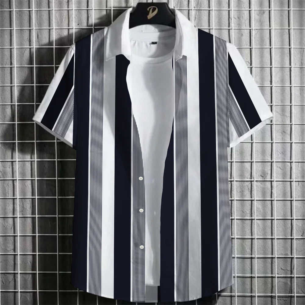 Stripe Men's Shirt Flower 2025 3d Print Shirt Casual Short-sleeved Tops Beach Party Shirts Man Hawaiian Shirt Male Clothes Loose