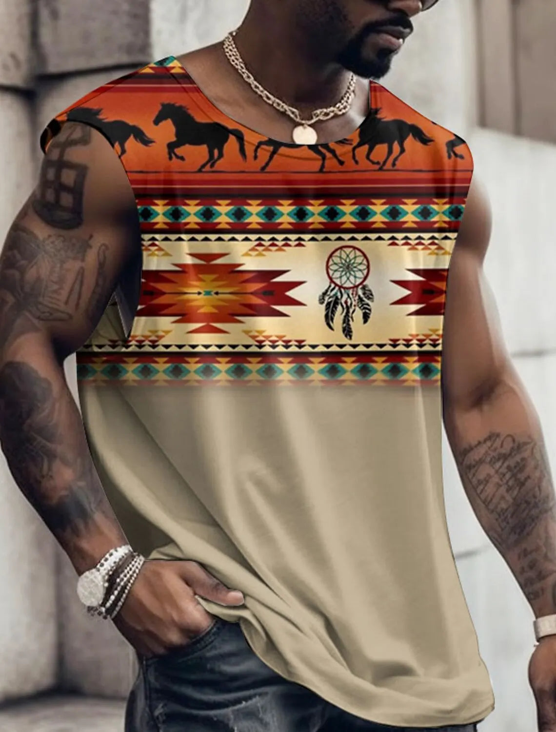 Summer New Men's Vest T Shirt Patterned Tribal Round Neck Clothing Daily Fitness Sports Vintage Sleeveless Printed Ethnic Tops