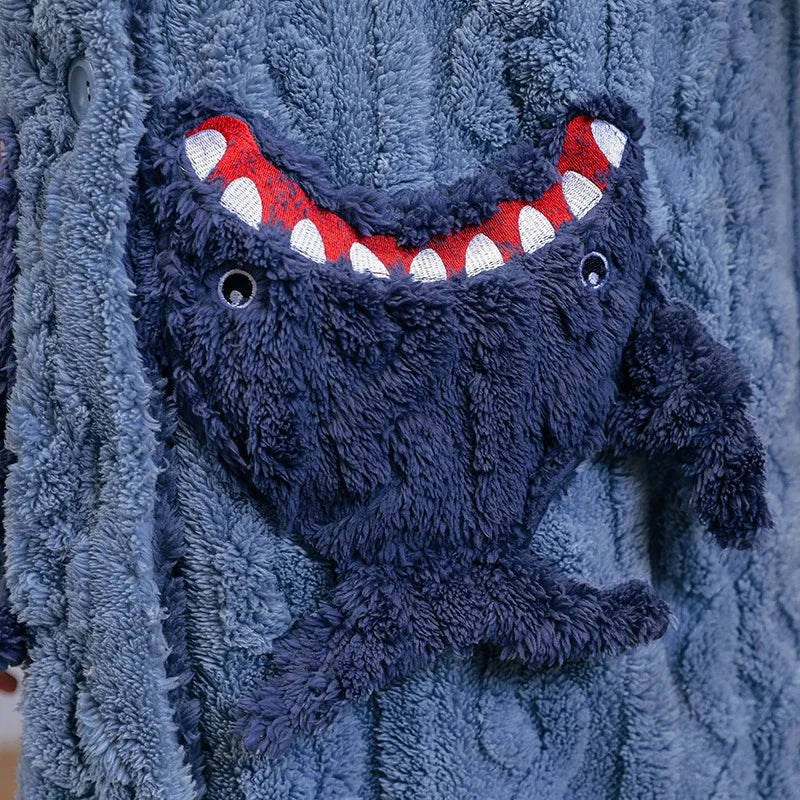 Kids Winter Bathrobe Thicken Warm Home Robe Baby Homewear Animal Dinosaur Cartoon Bathrobe For Children Hooded Gilrs Boys Robe