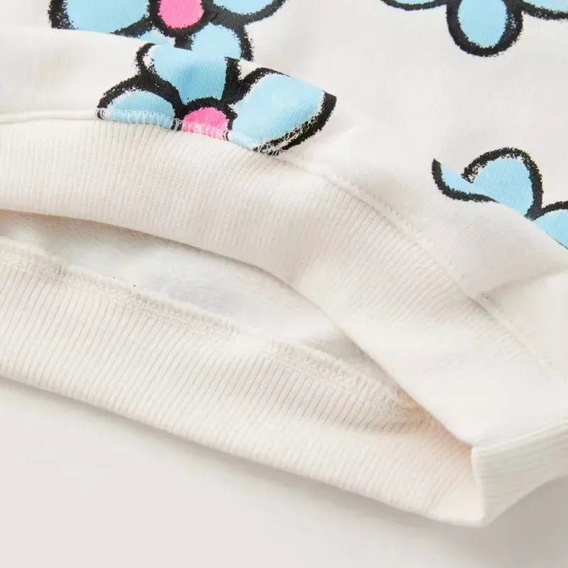 Kids Girl Sweatshirt Childish Flower Bow Print Round Neck Cotton Sweatshirts Autumn Winter Long Sleeve T-Shirt Children Clothes