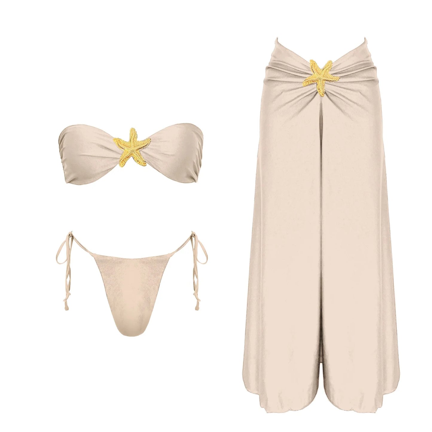Sexy Bikini Set With Cover Up Luxury Woman Swimsuit Off Shoulder Swimwear High Waist Push Up Biquini Bathsuit Beach Outfits