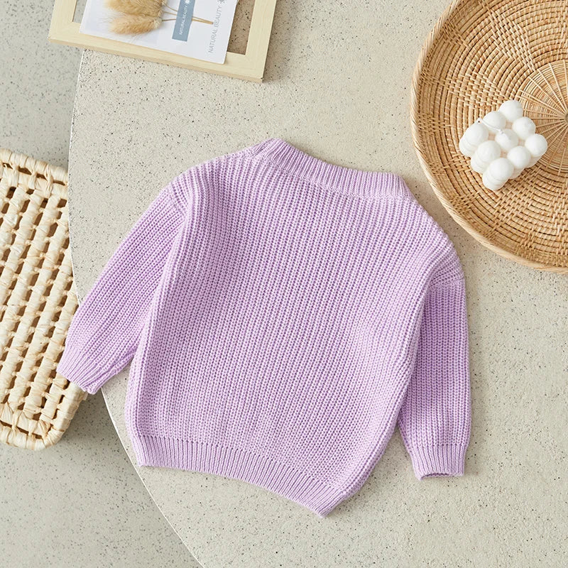 Suefunskry Newborn Baby Girl Boy Knitted Long Sleeve Autumn Winter Sweater Solid Loose Pullover Casual Tops Kids Clothes 3M-5Y