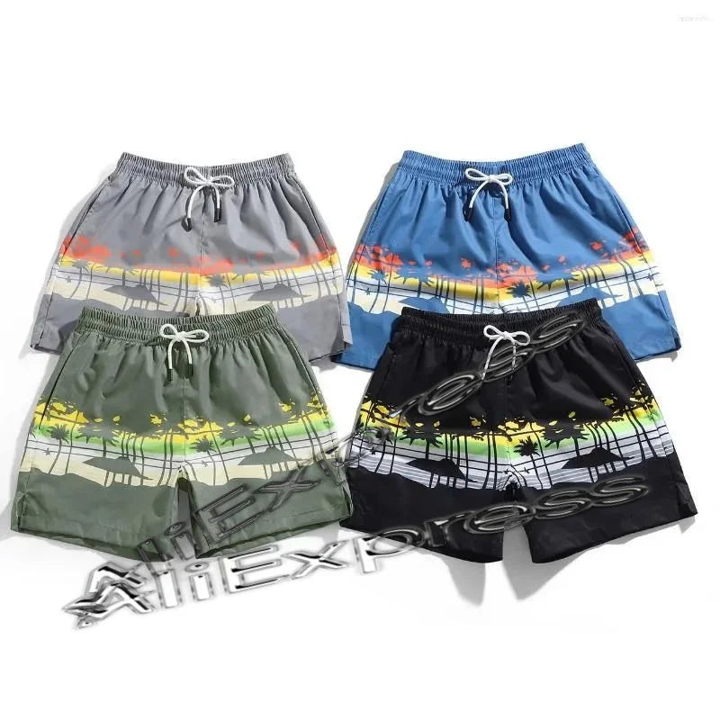 Coconut Tree Pattern Beach Shorts For Men Fishbone 3D Printed Swim Trunks Summer Street Surf Board Shorts Vacation Short Pants