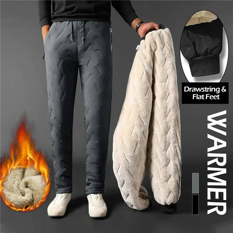 3 Pack Winter Men Plush Thick Fleece Waterproof Pants Windproof Casual Pants Warm Pants Lambswool Thermal Trousers Outerwear