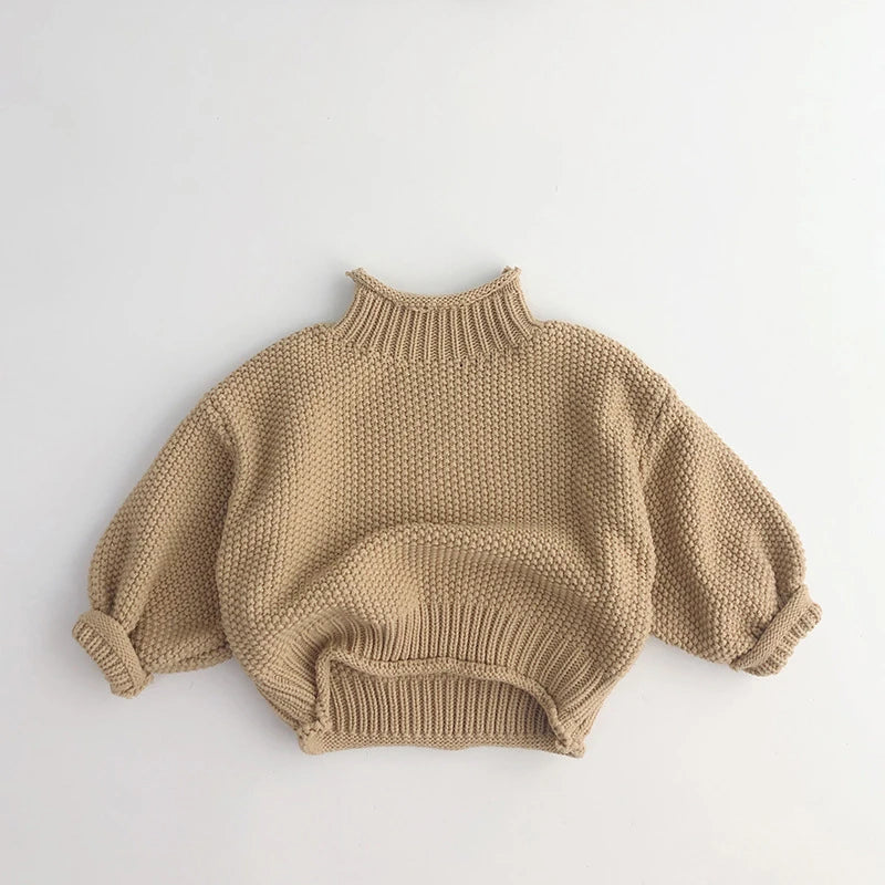 MILANCEL Winter Korean Style Kids Sweater Vintage Boys Knitwear Solid Turtleneck Girls Sweaters Coat