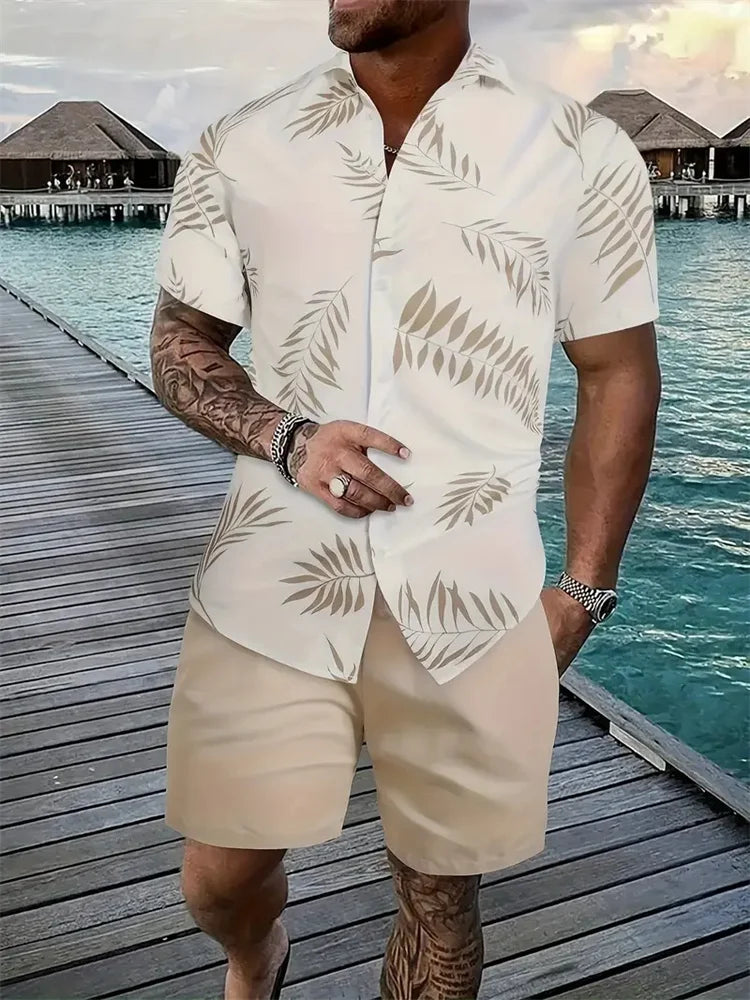 Men's Hawaii Shirt Set Men's 3D Printed Short Sleeve Shirt Shorts Two Piece Summer Beach Lapel Shirt Set Unisex Casual Clothing
