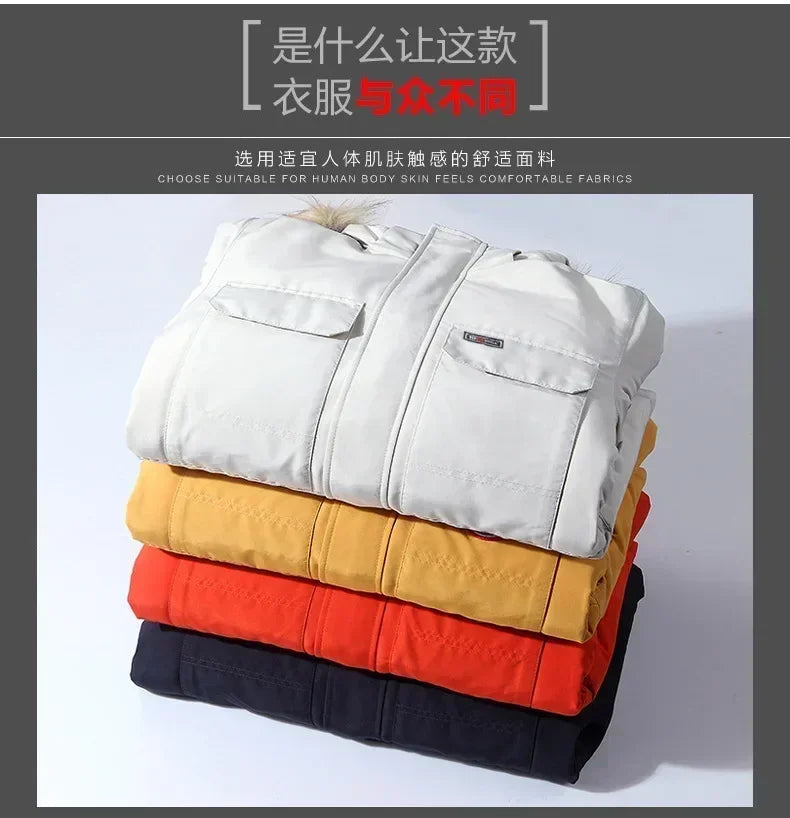 Fleece Winter Fur Hooded Parkas Men Duck Down Snow Jacket Windproof Coats Thickened -30 Degree Keep Warm Outdoor Outerwear