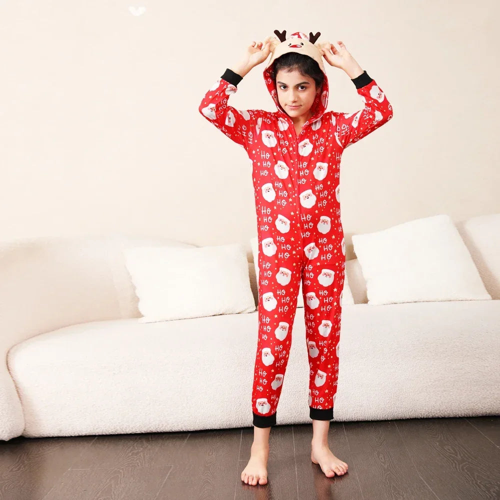 Christmas Gift Mother Father Kids Matching Outfits Cute Deer Ear Hooded Romper Overall Soft Loose One-Piece Pajamas Family Look