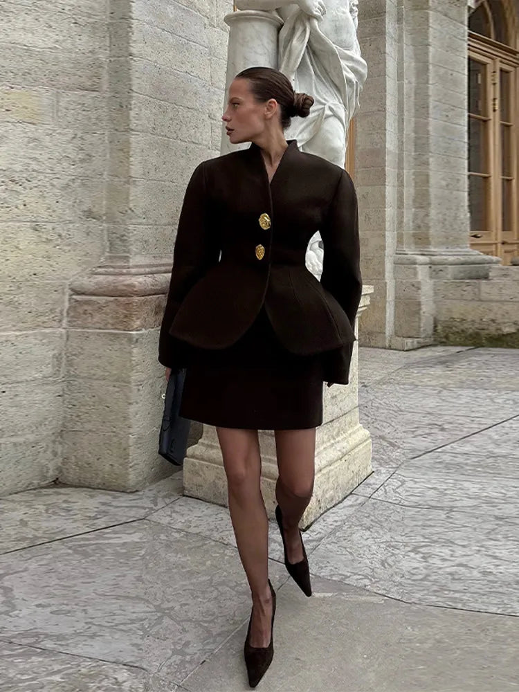 Chic Waist-cinched Blazer Skirt Women Set Elegant Long Sleeve Single Breasted Coat Hip Package Skirts Spring Lady 2 Pieces Sets