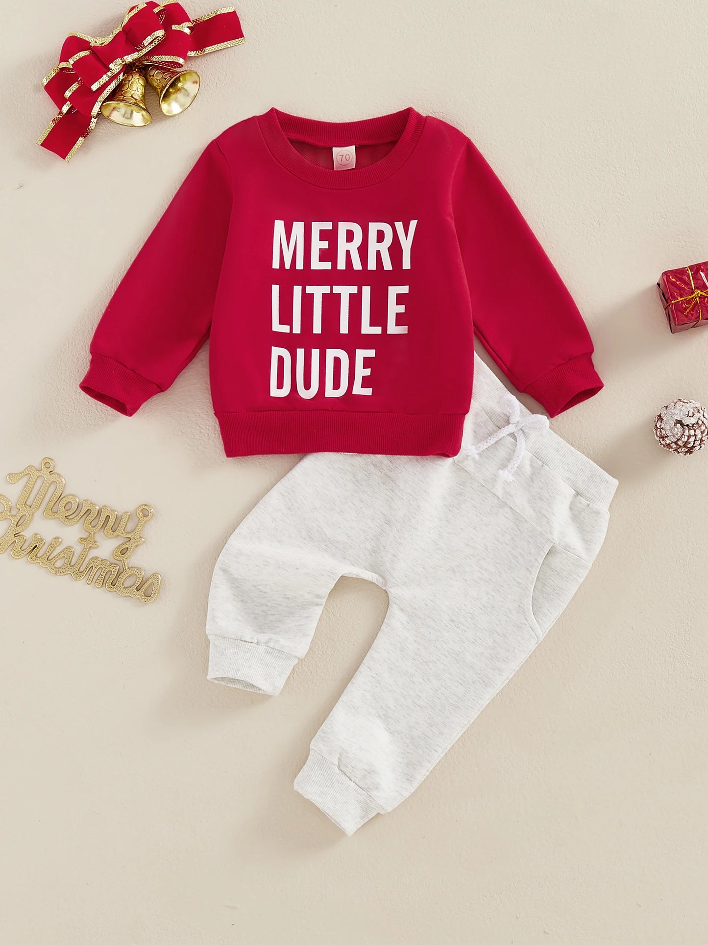 Kids Christmas Outfit Set Long Sleeve Letter Print Sweatshirt and Drawstring Pants Set for Boys