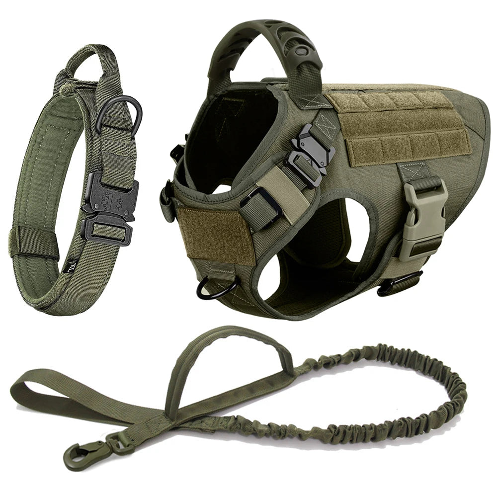 Large Dog Harness Collar Leash Set Military Dog K9 Harnesses Pet Tactical Vest Training German Shepherd For Medium Large Dogs