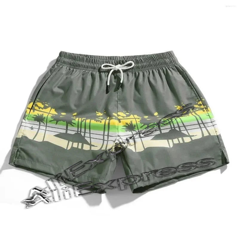 Coconut Tree Pattern Beach Shorts For Men Fishbone 3D Printed Swim Trunks Summer Street Surf Board Shorts Vacation Short Pants