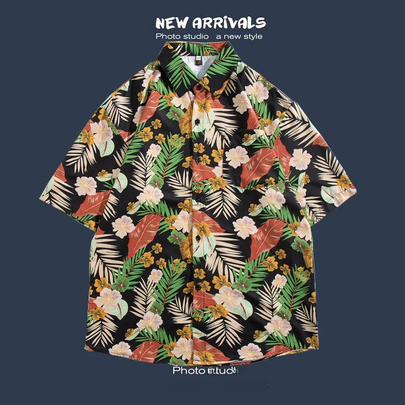 Hawaiian Print Loose Fit Short Sleeve Men's Shirt Thai Style Restaurant Casual Fashion Beach Vacation Shirt Polyester Quick Dry