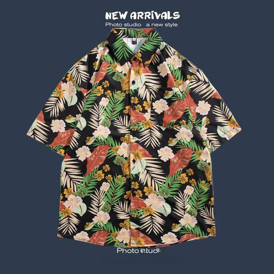 Hawaiian Print Loose Fit Short Sleeve Men's Shirt Thai Style Restaurant Casual Fashion Beach Vacation Shirt Polyester Quick Dry