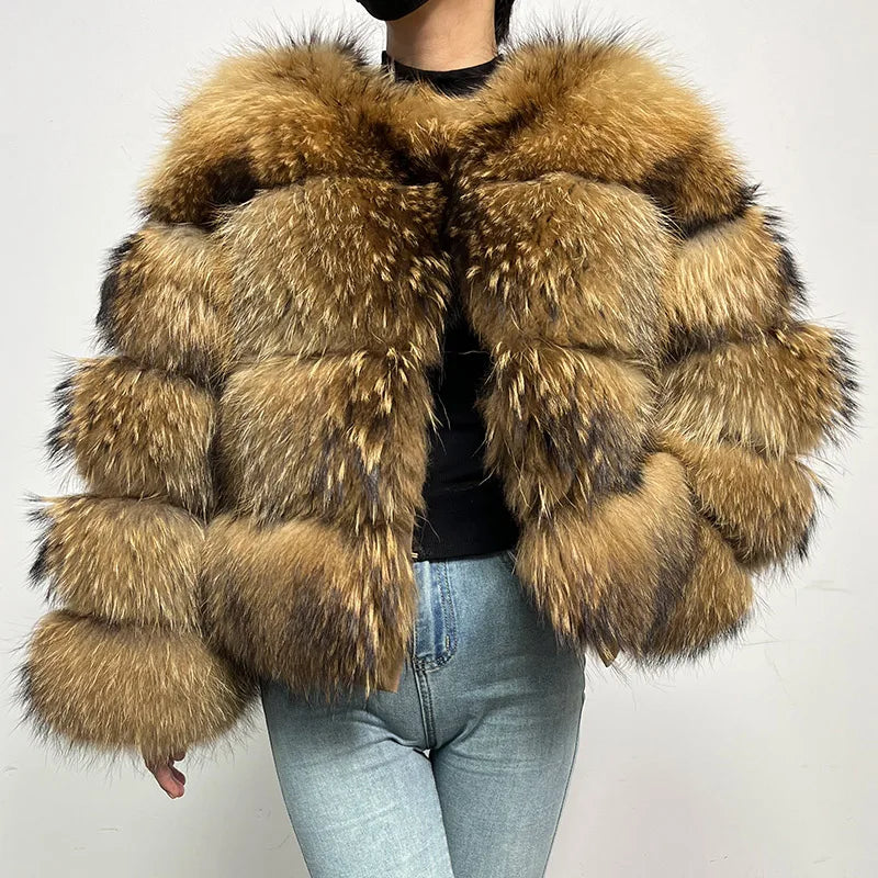 MAOMAOKONG Super Hot Winter Women Luxury Thick Real Raccoon Fur Coat Natural Fox Fur Jacket Plus Size Furry Jackets Female Vest
