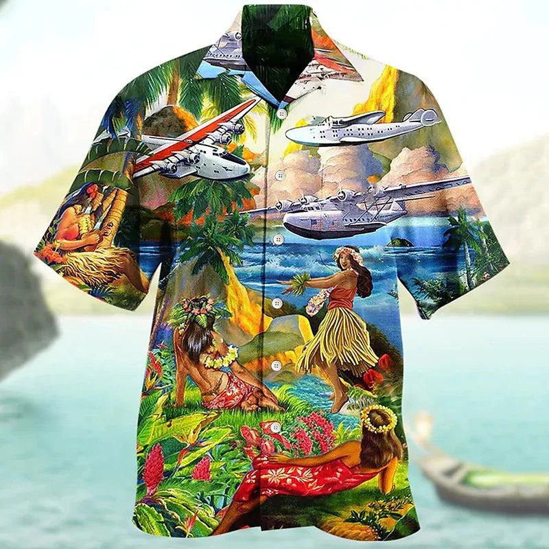 2026 Summer Loose Breathable 3D Print Trendy Cool Fashion Hawaiian Shirts Beach Party Tops Short Sleeves Summer Men's Shirts 5XL