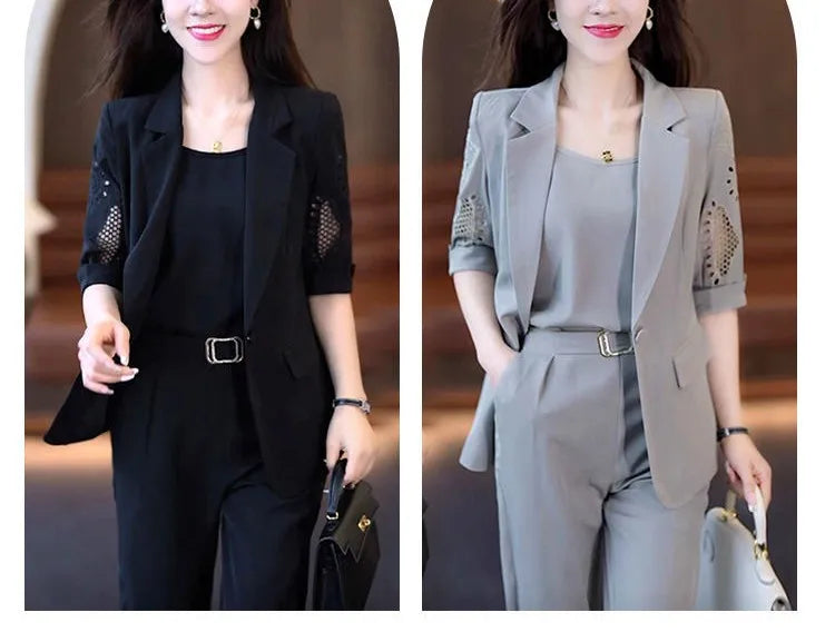 2026 Women's Three-piece Suit Sets Slim Fit Elegant Jacket+Vest+Pants Sets Solid OL Style Business Office Matching Sets Outfits