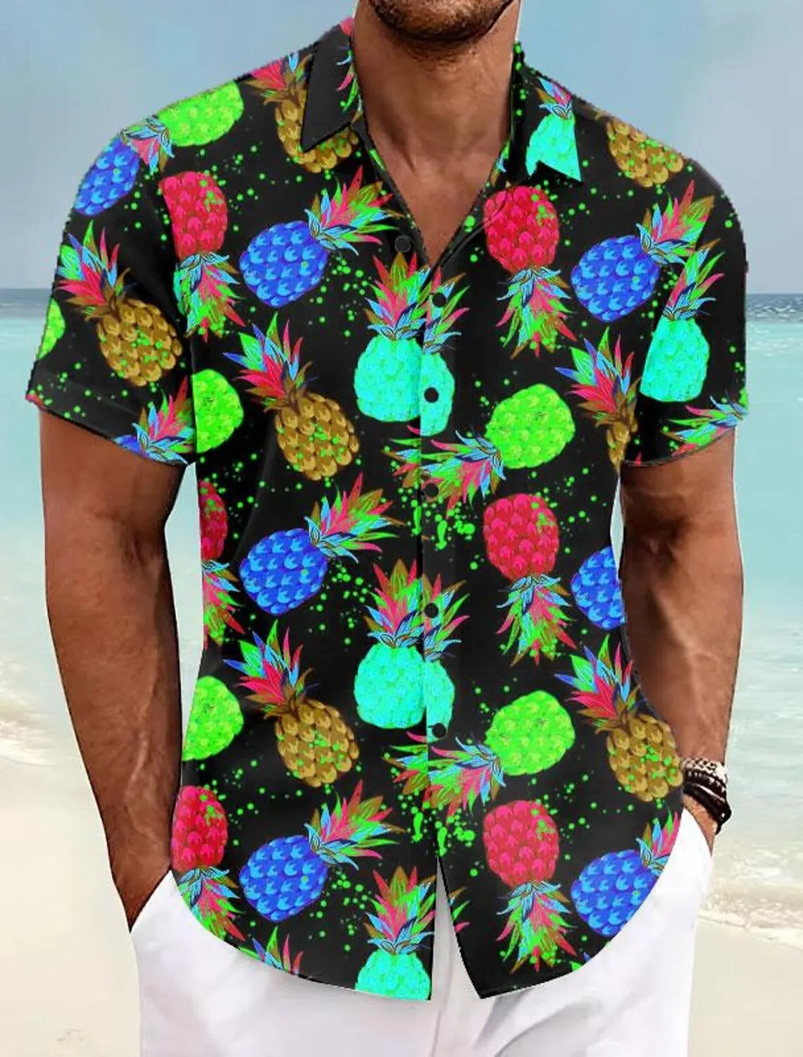 Pineapple Tropical Men's Shirt Summer Aloha Shirt Casual Holiday Summer Spring Turndown Short Sleeve Stretch Fabric Shirt