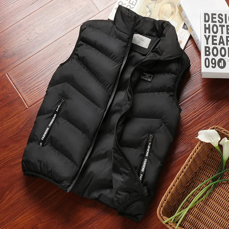 2025 New Puffer Sleeveless Coats Mens Solid Color Down Jacket Winter Warm Vest Jacket Men Waistcoat Outwear Windbreaker Clothing
