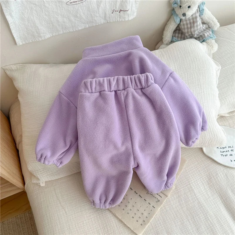 Kids Fleece Warm Set Winter Plus Velvet Outfits Long Sleeved Pullover Tops+Pants 2Pcs Autumn Children's Casual Clothing Suits