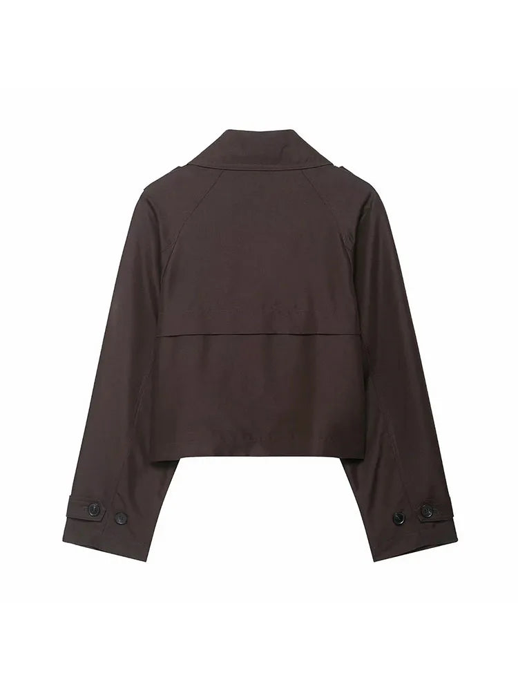 Fashion Lapel Short Trench Coats Women Double Breasted Pockets Jackets Female Autumn Winter New Office Lady Solid Outwear ﻿