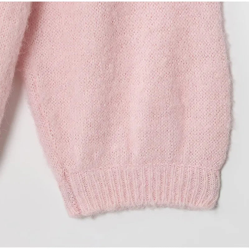 Women Solid Off Shoulder Pullover Fashion Classic Full Sleeve Loose Knitted Mohair Knitwear Lady High Street Autumn Sweaters