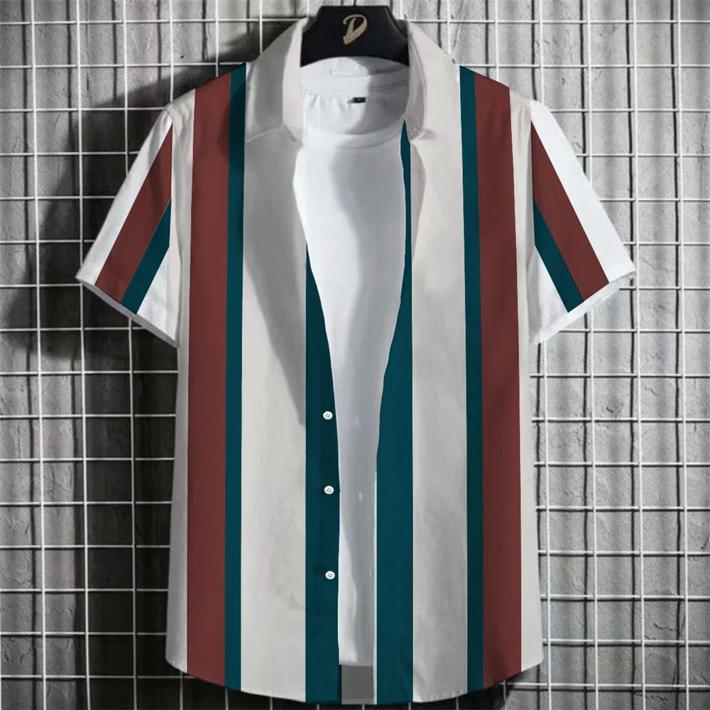 Stripe Men's Shirt Flower 2025 3d Print Shirt Casual Short-sleeved Tops Beach Party Shirts Man Hawaiian Shirt Male Clothes Loose