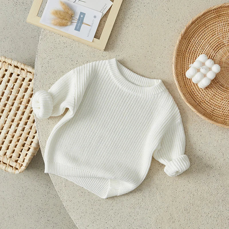 Suefunskry Newborn Baby Girl Boy Knitted Long Sleeve Autumn Winter Sweater Solid Loose Pullover Casual Tops Kids Clothes 3M-5Y