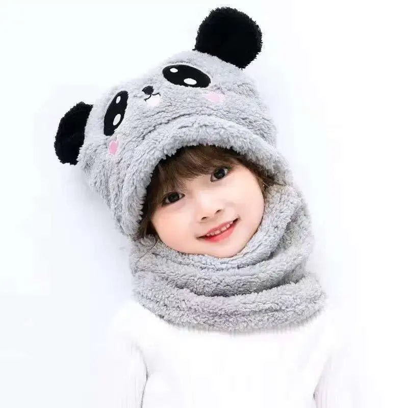 New Autumn and Winter Cute Children Cartoon Scarf Hat Two-piece Double Fleece Warmth Boy Girl Child Adult Parent-child Baby Hat
