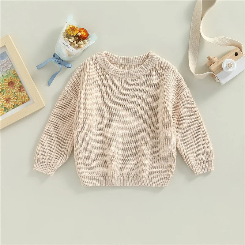 Suefunskry Newborn Baby Girl Boy Knitted Long Sleeve Autumn Winter Sweater Solid Loose Pullover Casual Tops Kids Clothes 3M-5Y
