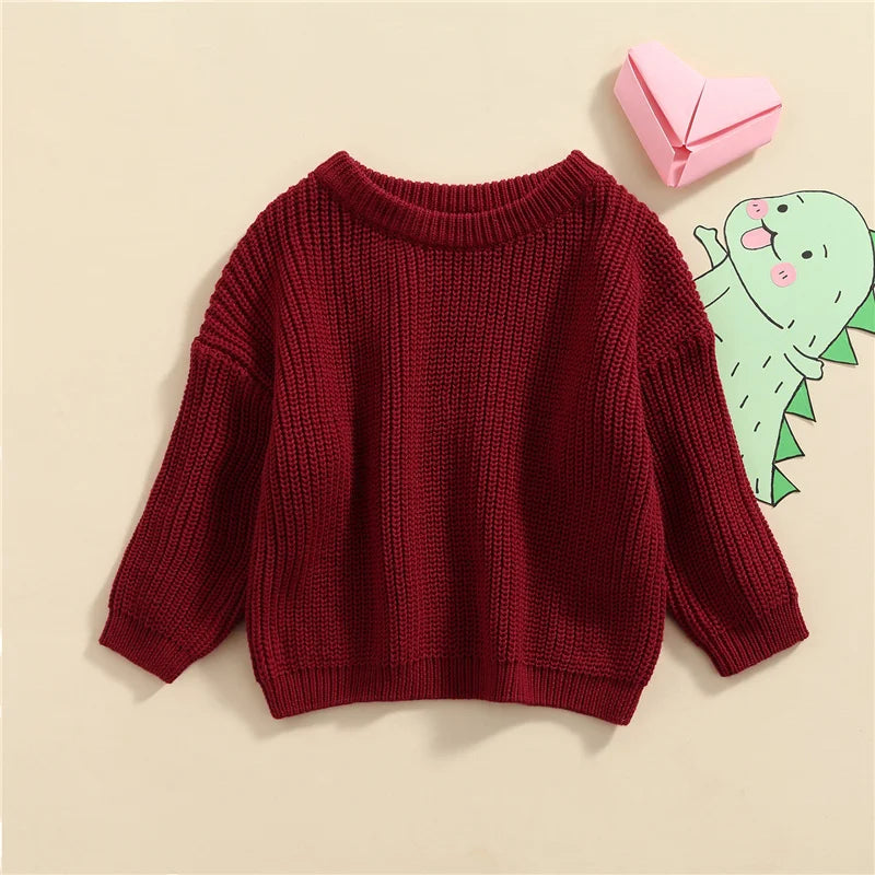 Suefunskry Newborn Baby Girl Boy Knitted Long Sleeve Autumn Winter Sweater Solid Loose Pullover Casual Tops Kids Clothes 3M-5Y