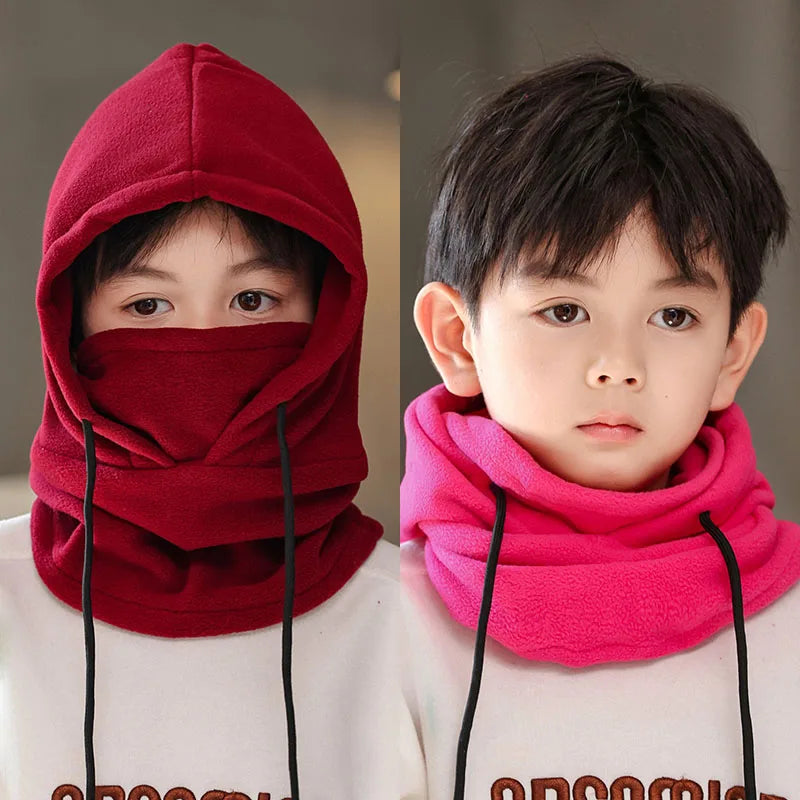 Lamb Fleece Children Headgear Cold Proof Kids Scarf Cap Thick Plush Winter Warm Bomber Hat 3-8year Baby Cycling Face Mask Beanie