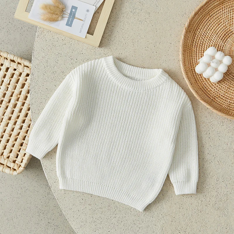 Suefunskry Newborn Baby Girl Boy Knitted Long Sleeve Autumn Winter Sweater Solid Loose Pullover Casual Tops Kids Clothes 3M-5Y