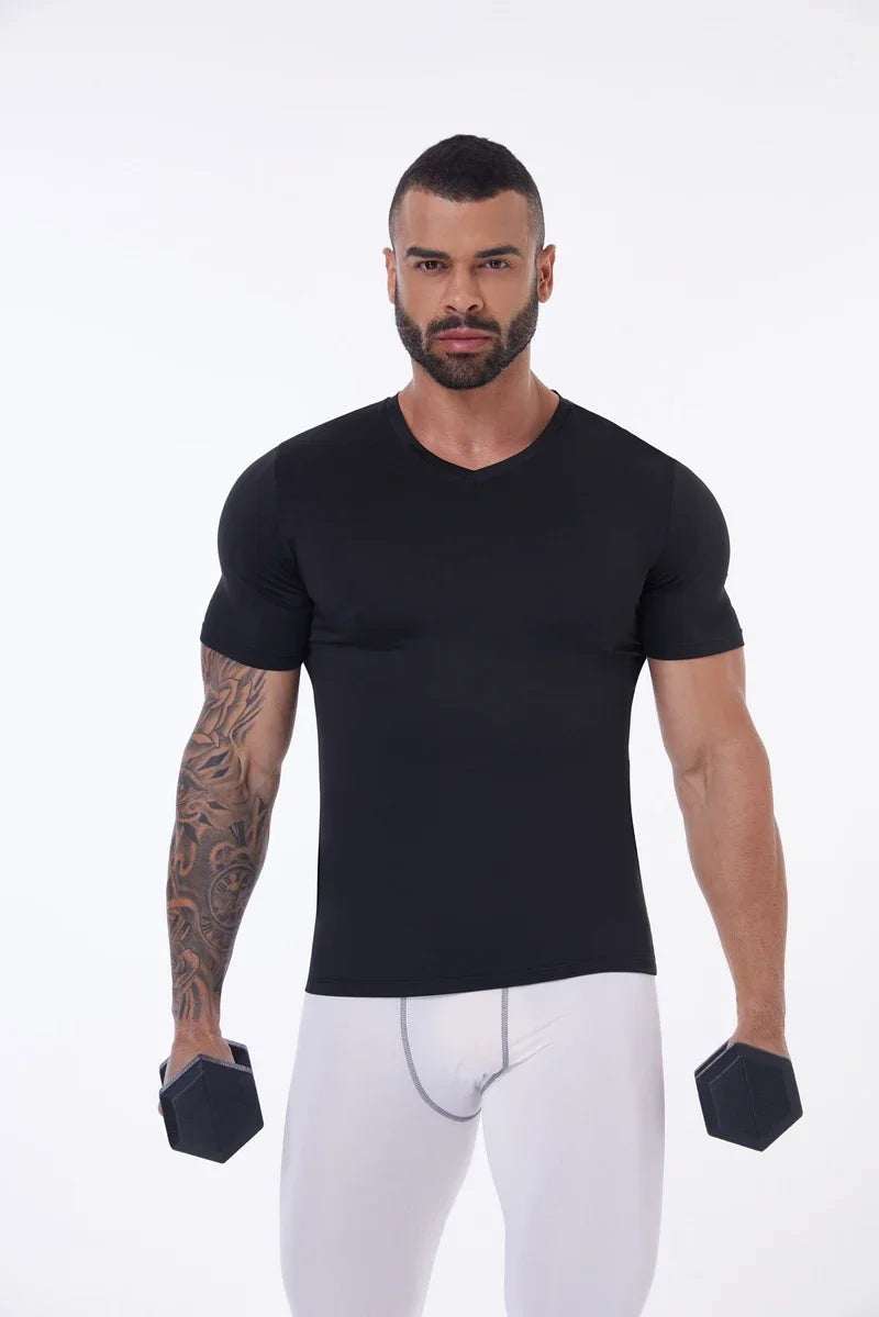 Compression Shirt Men Fitness Gym Body Shaper Sport Running Short Sleeve T-Shirt Rashgard Tops Tee Quick Dry Tops Male Shapewear