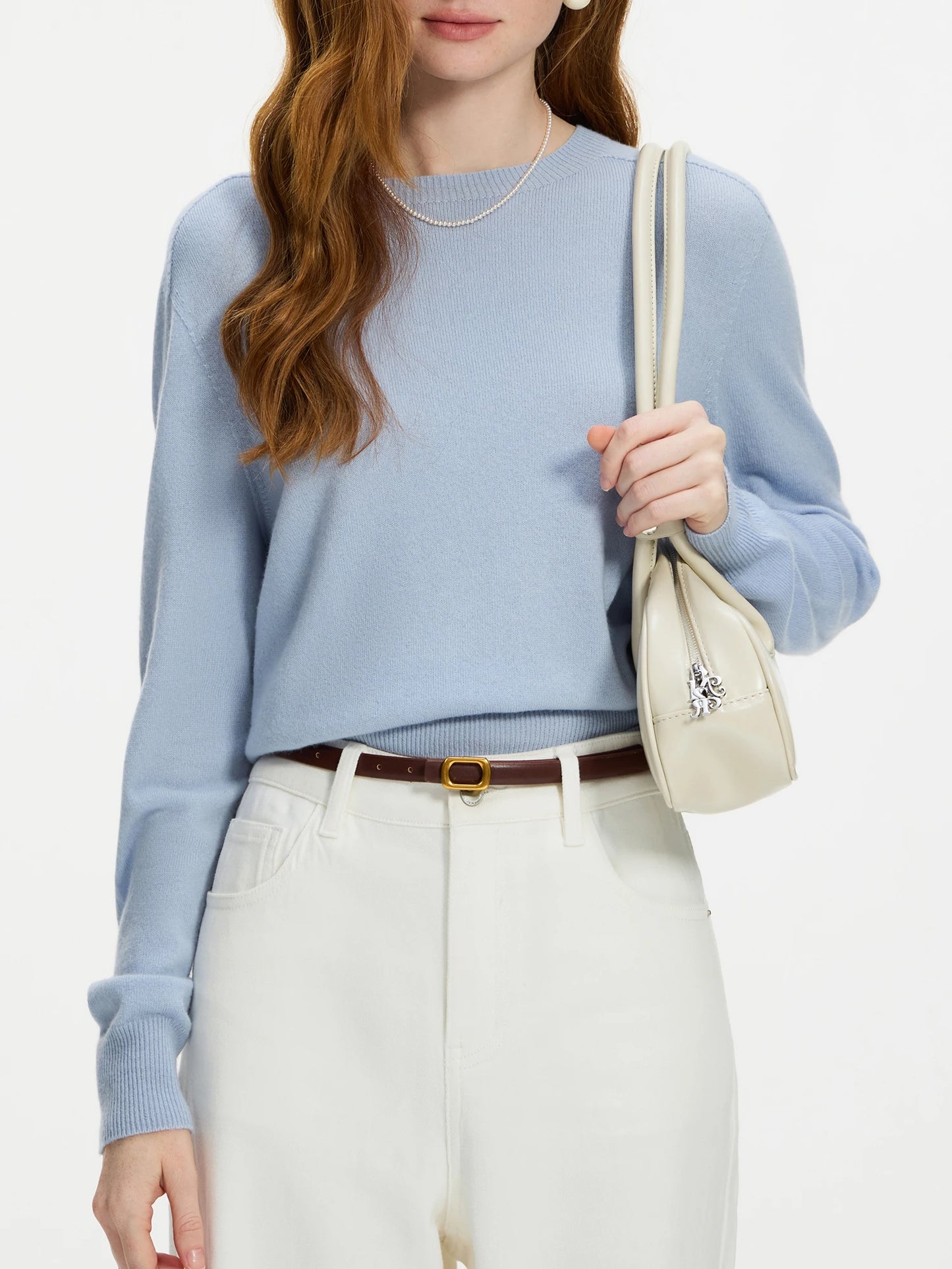 FSLE 100% Wool Seamless One-piece Knit Shirt Sweater For Women Autumn Winter New Design Wool Crew Neck Versatile Casual Sweater